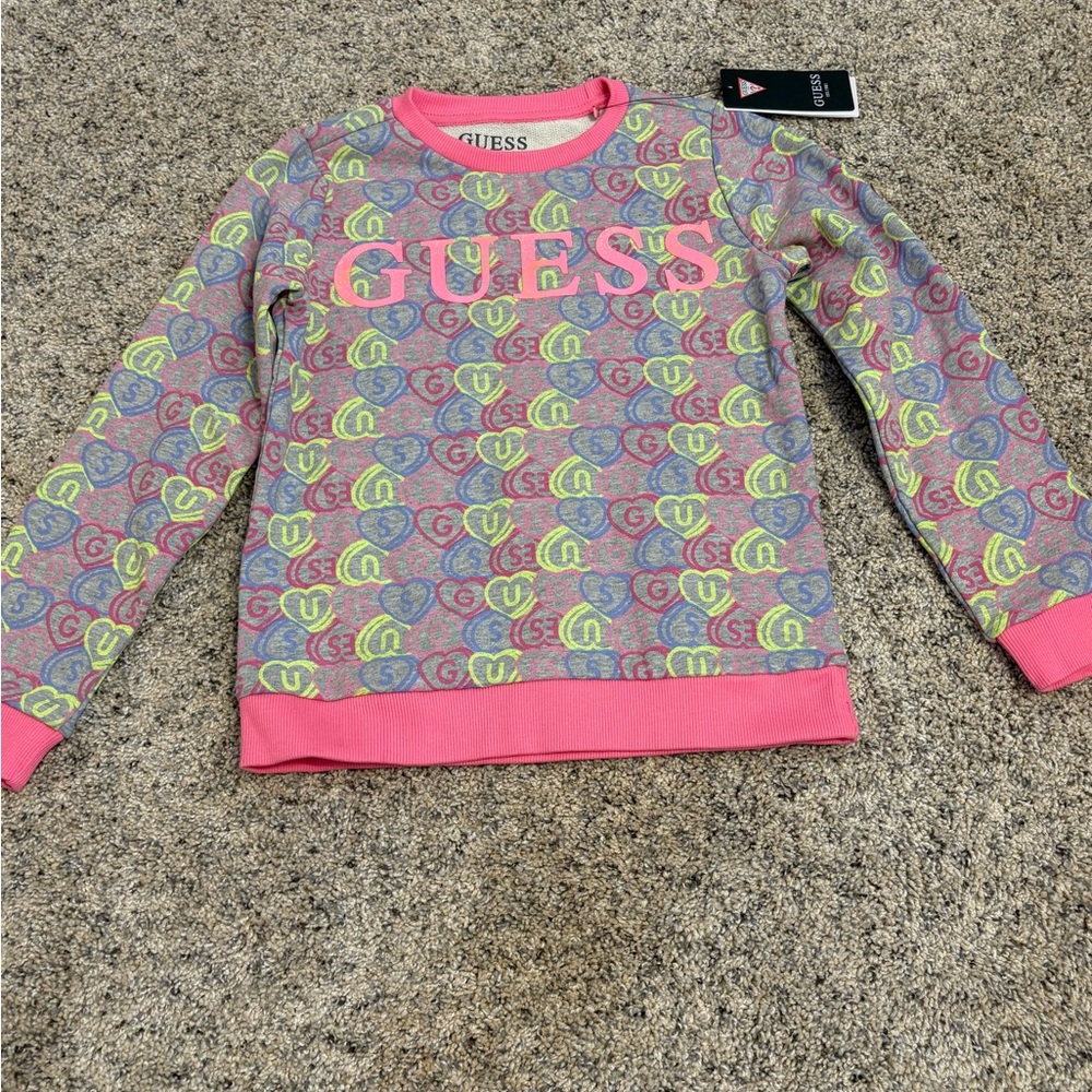 Guess Pink and Yellow Patterned Sweatshirt